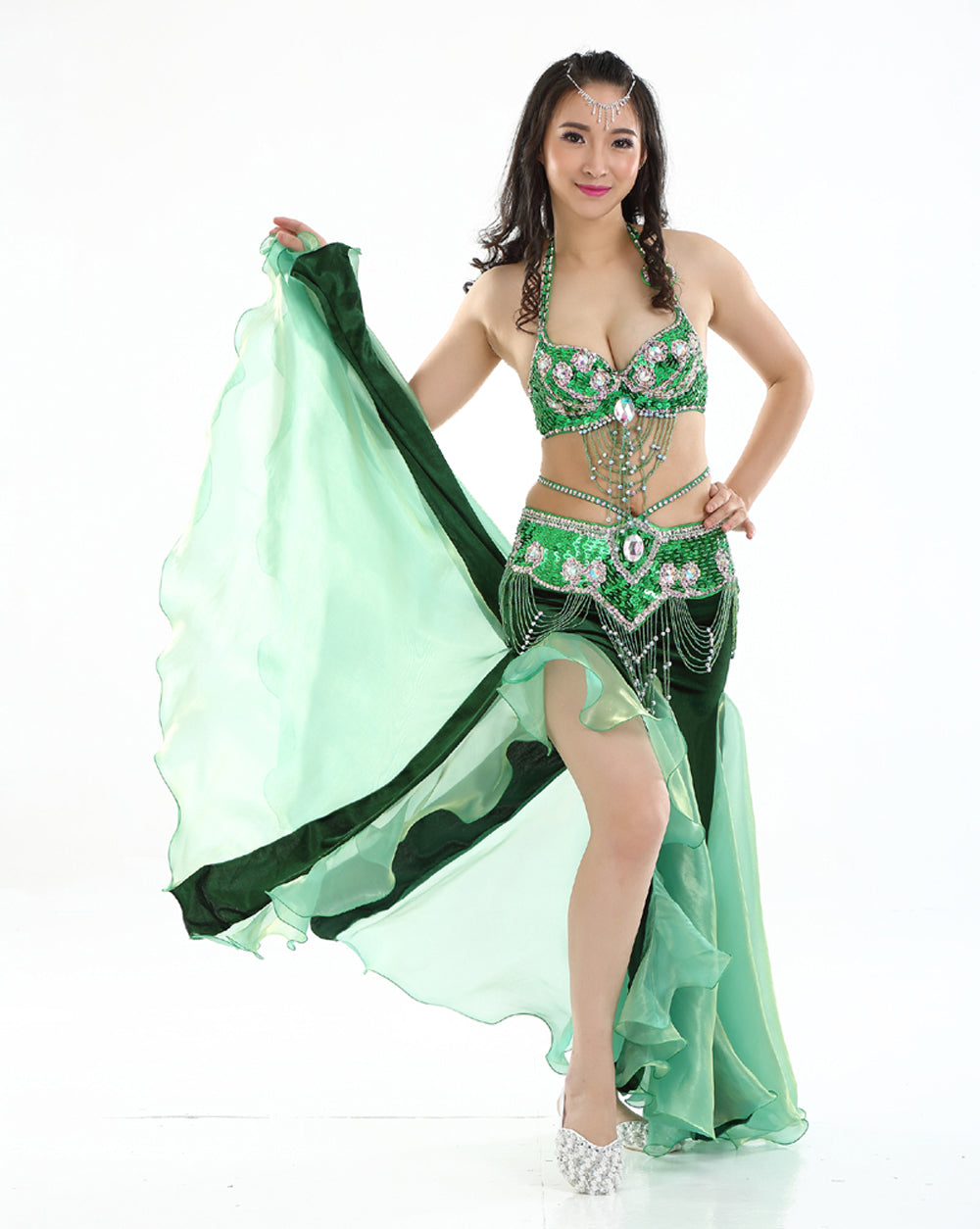 New Arrivals Belly Dance Costumes with Flannel Rose Skirt Belly Dance Dress 1 Set