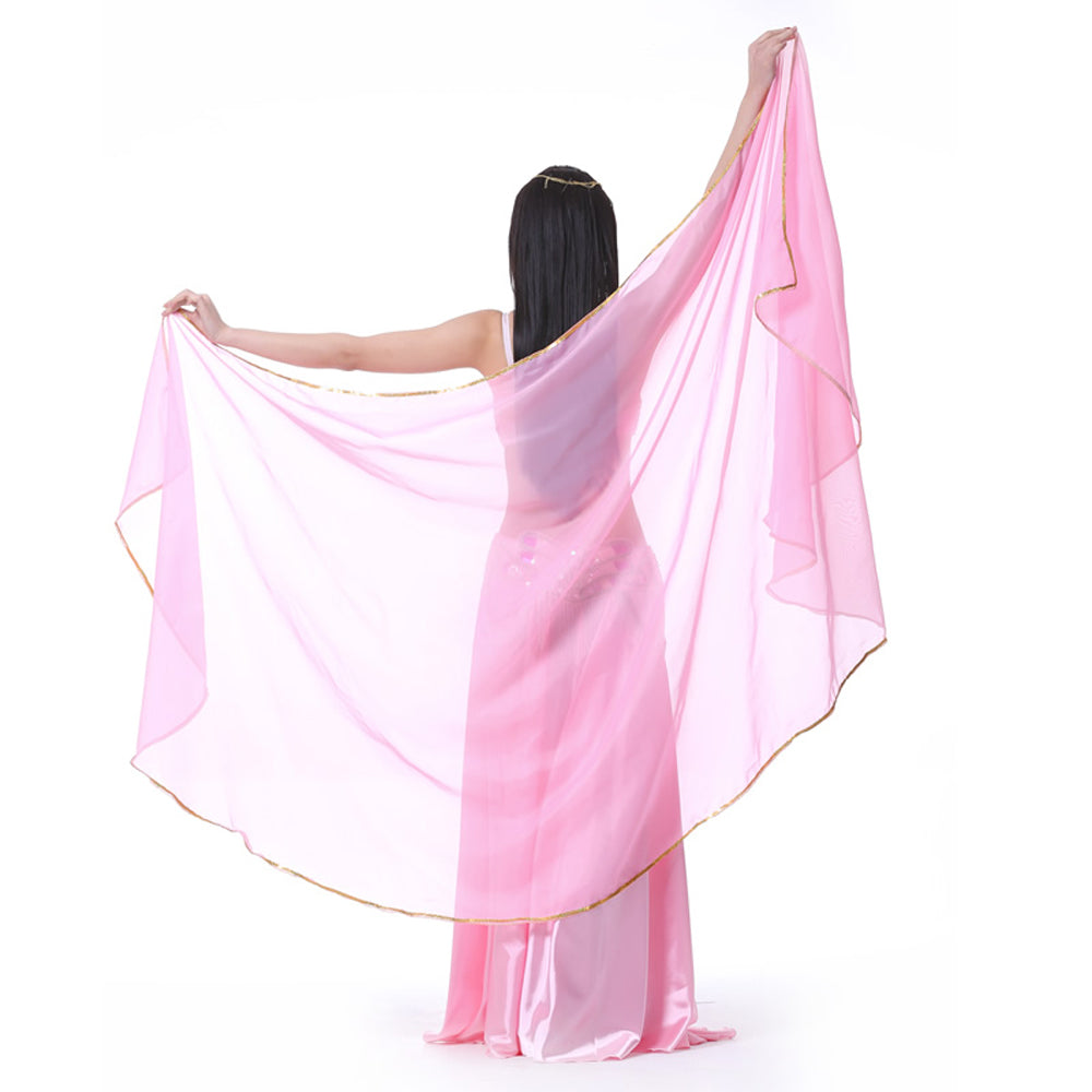 Lightweight Semicircle Chiffon Hand Scarf Belly Dance Costume Outfit Scarf Sequin Trim Shawls Veils