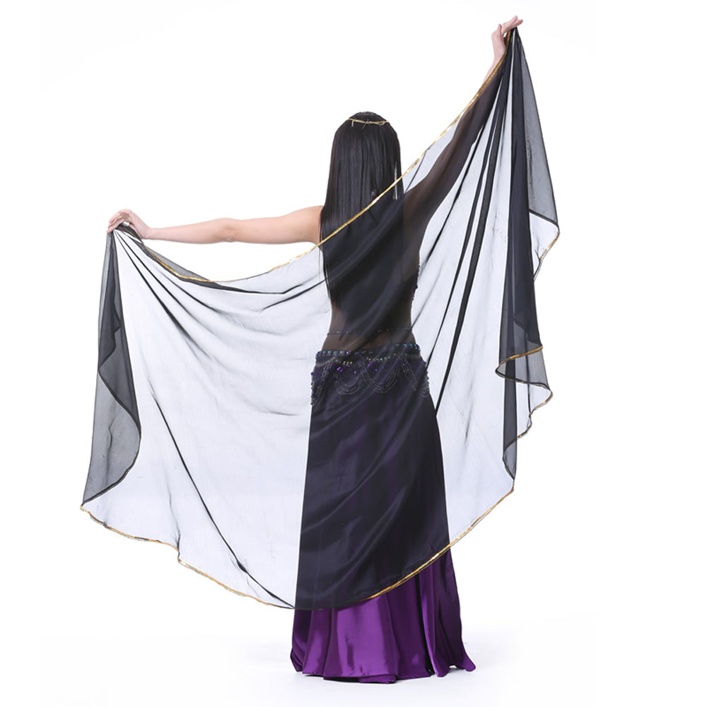 Lightweight Semicircle Chiffon Hand Scarf Belly Dance Costume Outfit Scarf Sequin Trim Shawls Veils