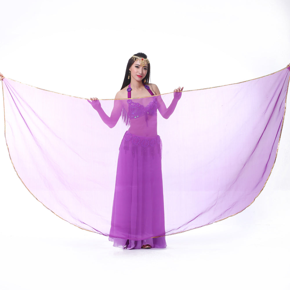 Lightweight Semicircle Chiffon Hand Scarf Belly Dance Costume Outfit Scarf Sequin Trim Shawls Veils