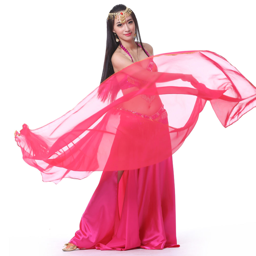 Lightweight Semicircle Chiffon Hand Scarf Belly Dance Costume Outfit Scarf Sequin Trim Shawls Veils