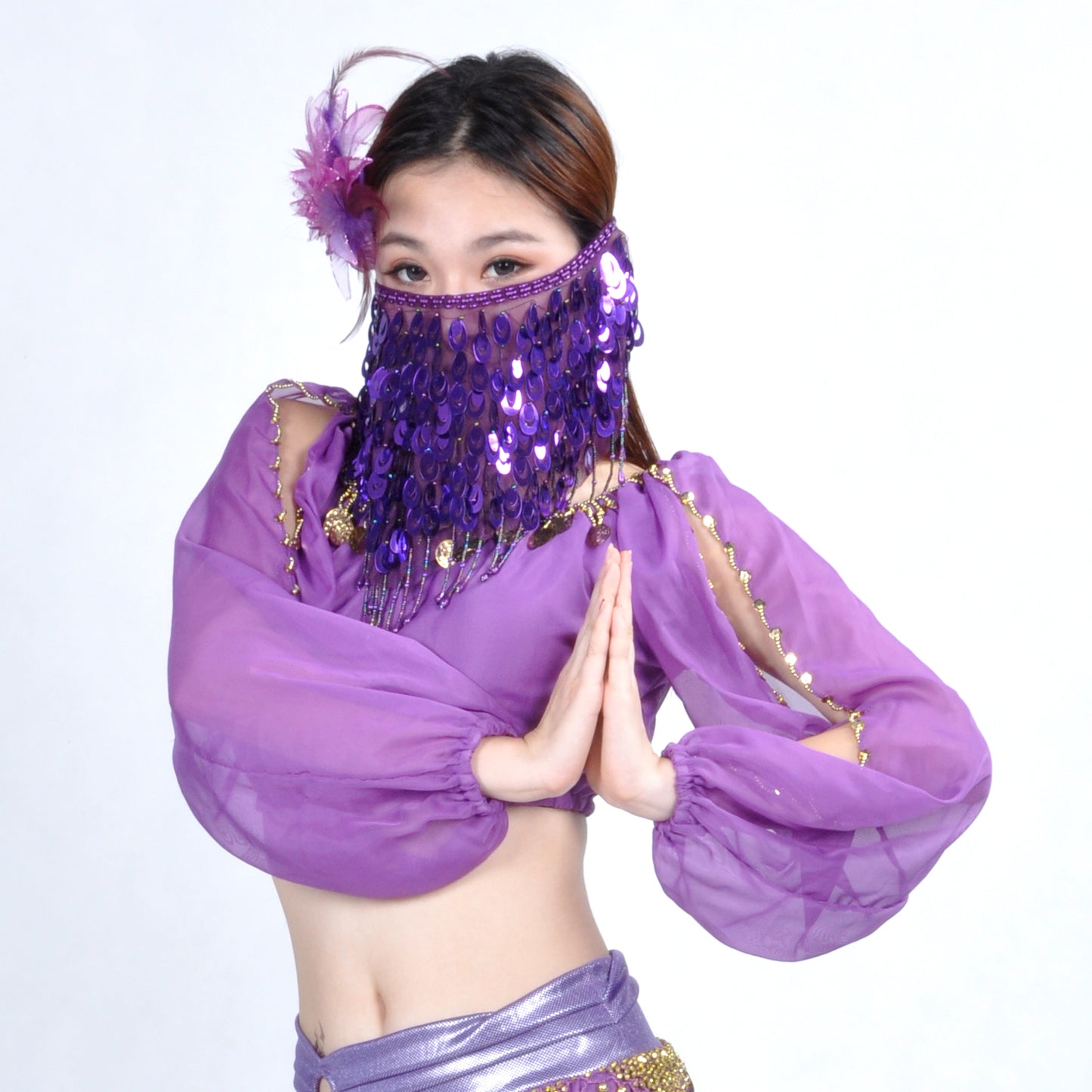 Phoenix Tail Grape Beads Genie Sequin Tassel Halloween Ornaments Belly Veil Face Veil Head Scarf for Women and Girls