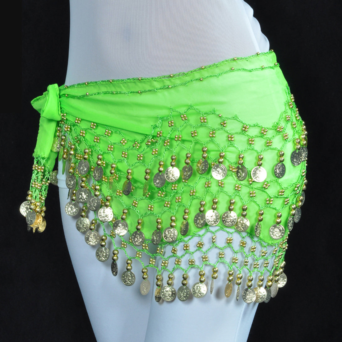 Vogue Style Chiffon Dangling Gold/Silver Coins Ornaments Belly Dance Hip Scarf Waist Belt