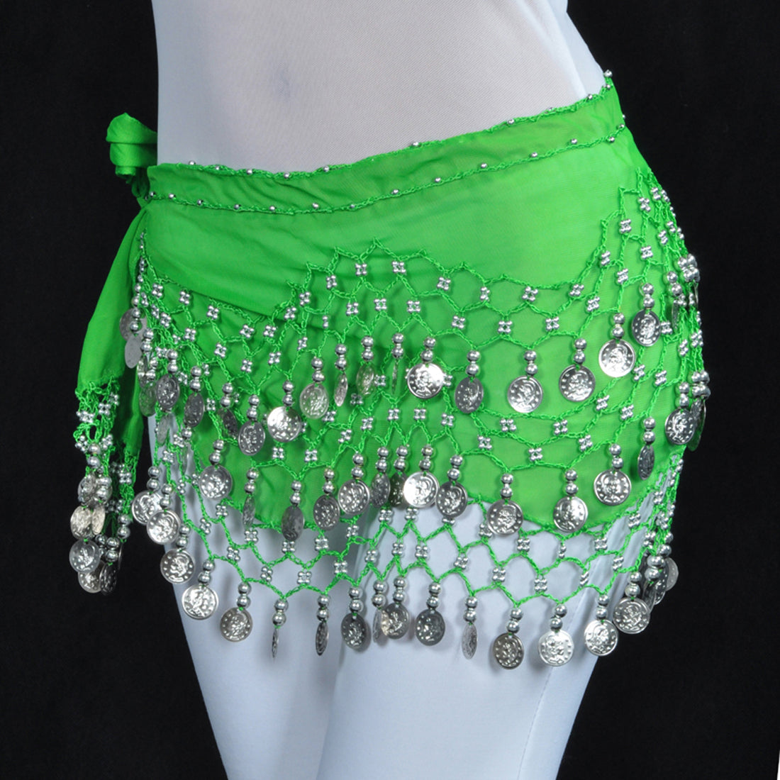 Vogue Style Chiffon Dangling Gold/Silver Coins Ornaments Belly Dance Hip Scarf Waist Belt