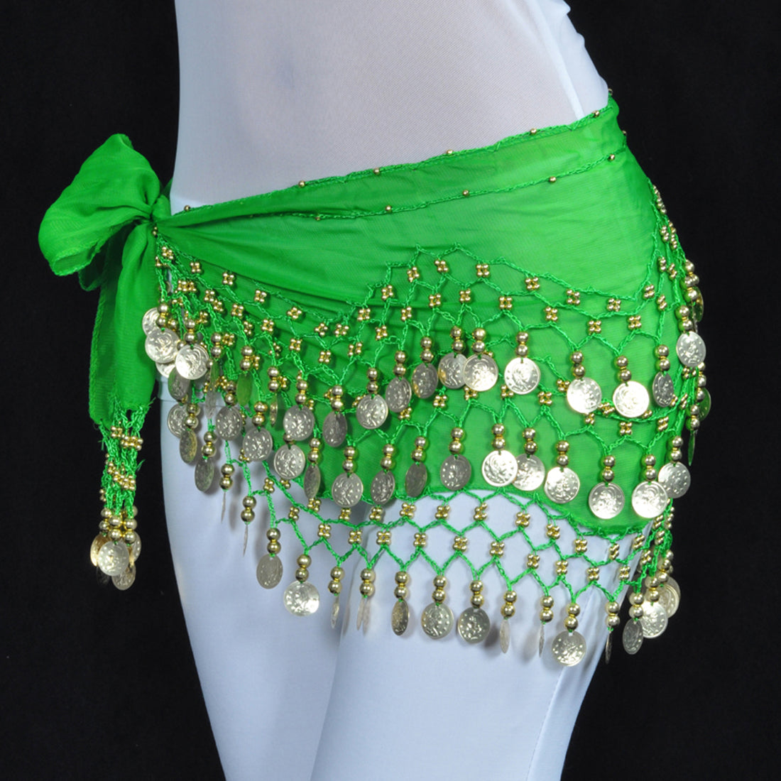 Vogue Style Chiffon Dangling Gold/Silver Coins Ornaments Belly Dance Hip Scarf Waist Belt