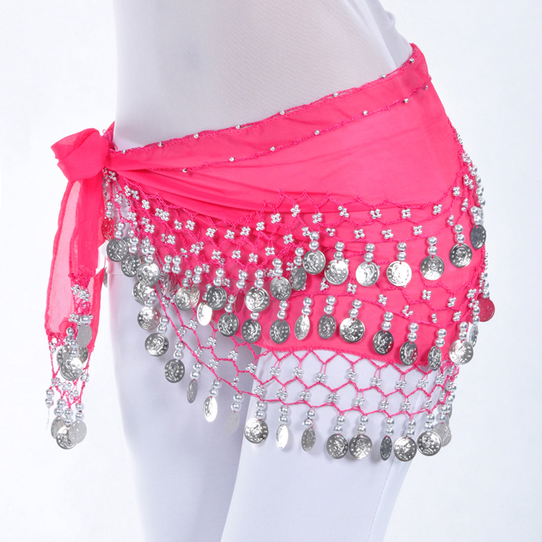 Vogue Style Chiffon Dangling Gold/Silver Coins Ornaments Belly Dance Hip Scarf Waist Belt