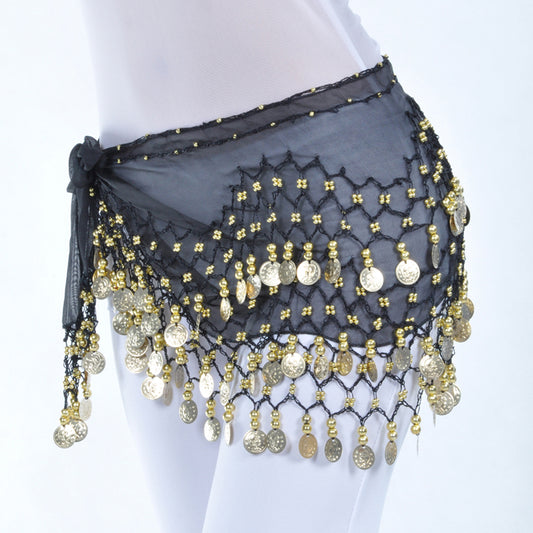 Vogue Style Chiffon Dangling Gold/Silver Coins Ornaments Belly Dance Hip Scarf Waist Belt
