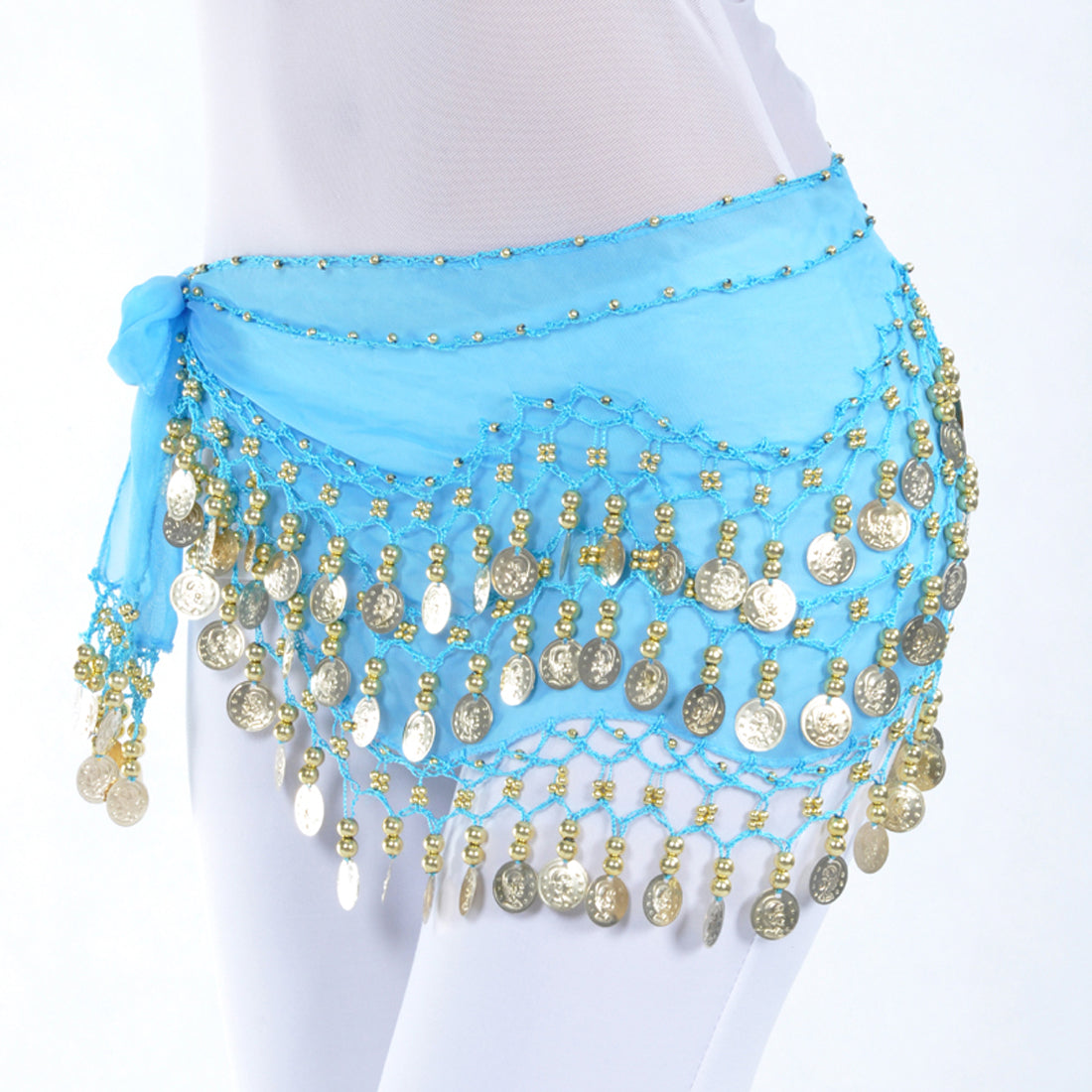 Vogue Style Chiffon Dangling Gold/Silver Coins Ornaments Belly Dance Hip Scarf Waist Belt