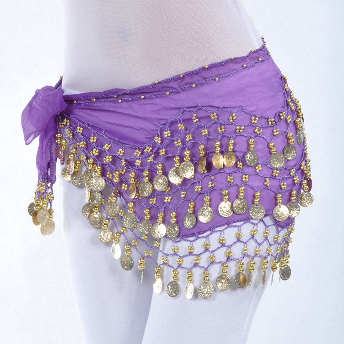 Vogue Style Chiffon Dangling Gold/Silver Coins Ornaments Belly Dance Hip Scarf Waist Belt