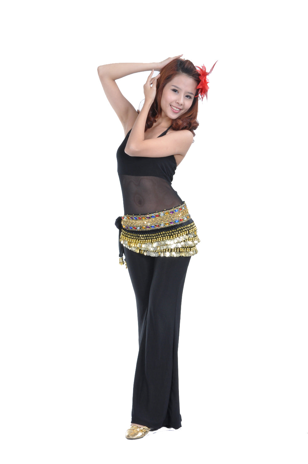 New Arrivals Belly Dance Wave Shape Hip Scarf with 248 Coins and Colorful Rhinestone, Belly Dance Waist Belts