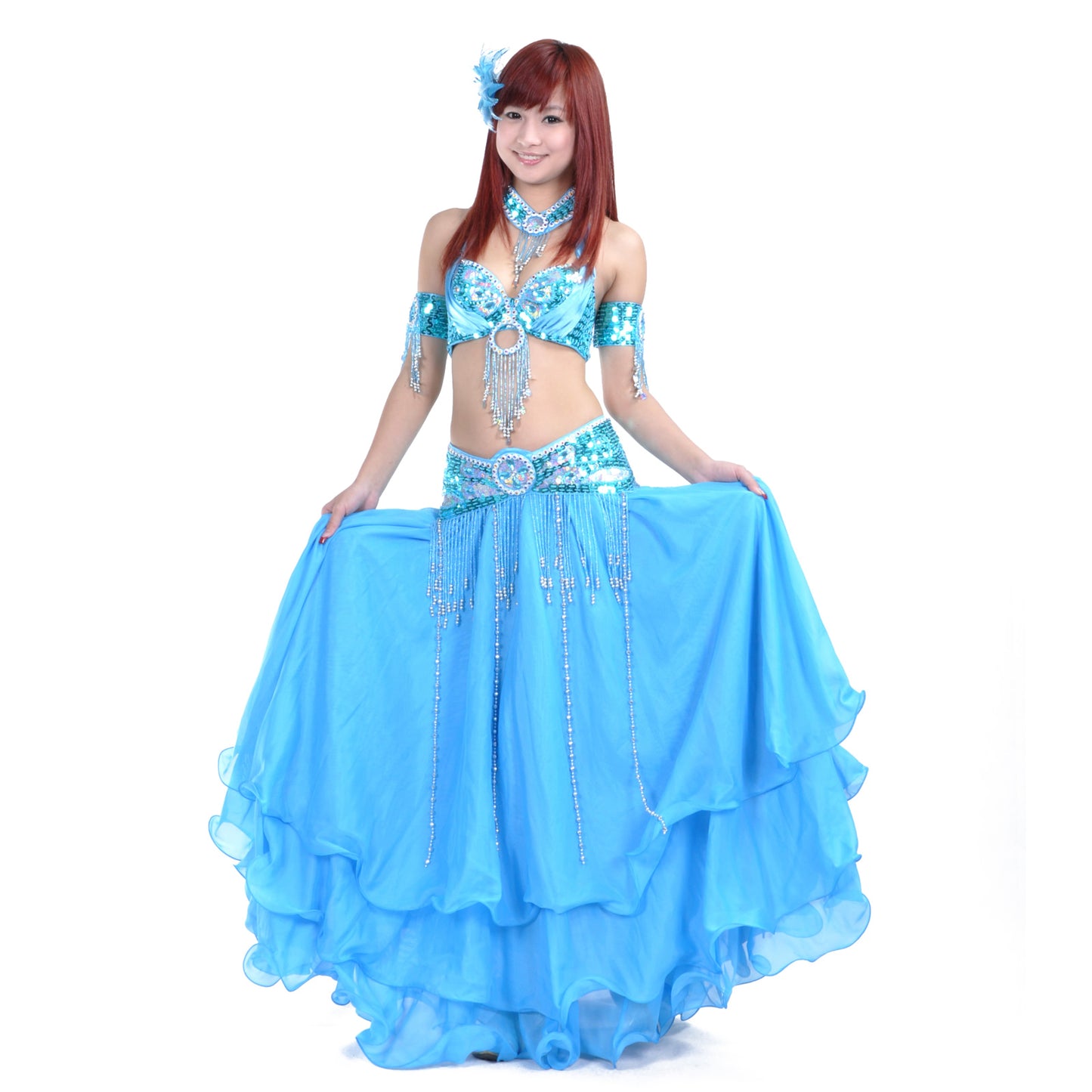 New Arrivals Tribal Belly Dance Costumes with 3-Layers Skirt and Beaded Bra Belly Dance Dress