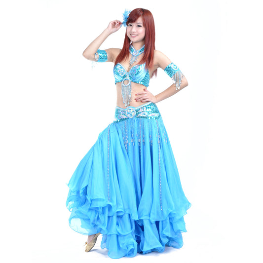 New Arrivals Tribal Belly Dance Costumes with 3-Layers Skirt and Beaded Bra Belly Dance Dress