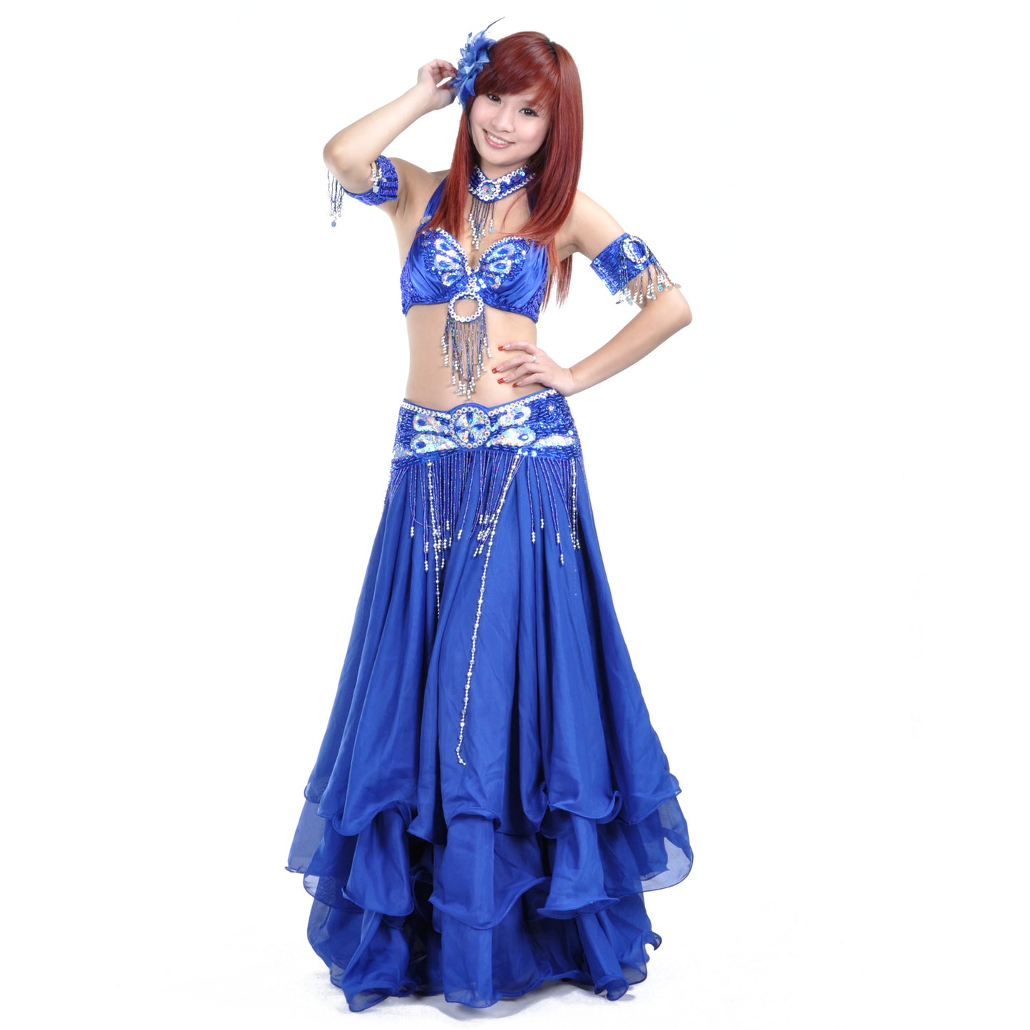 New Arrivals Tribal Belly Dance Costumes with 3-Layers Skirt and Beaded Bra Belly Dance Dress