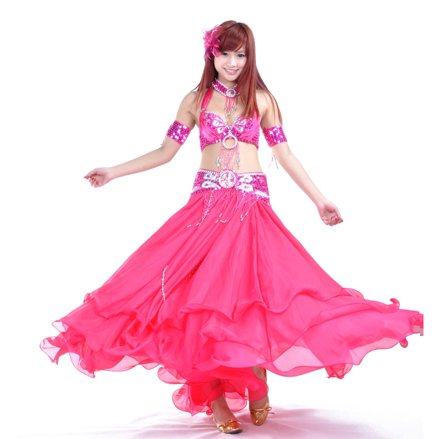 New Arrivals Tribal Belly Dance Costumes with 3-Layers Skirt and Beaded Bra Belly Dance Dress