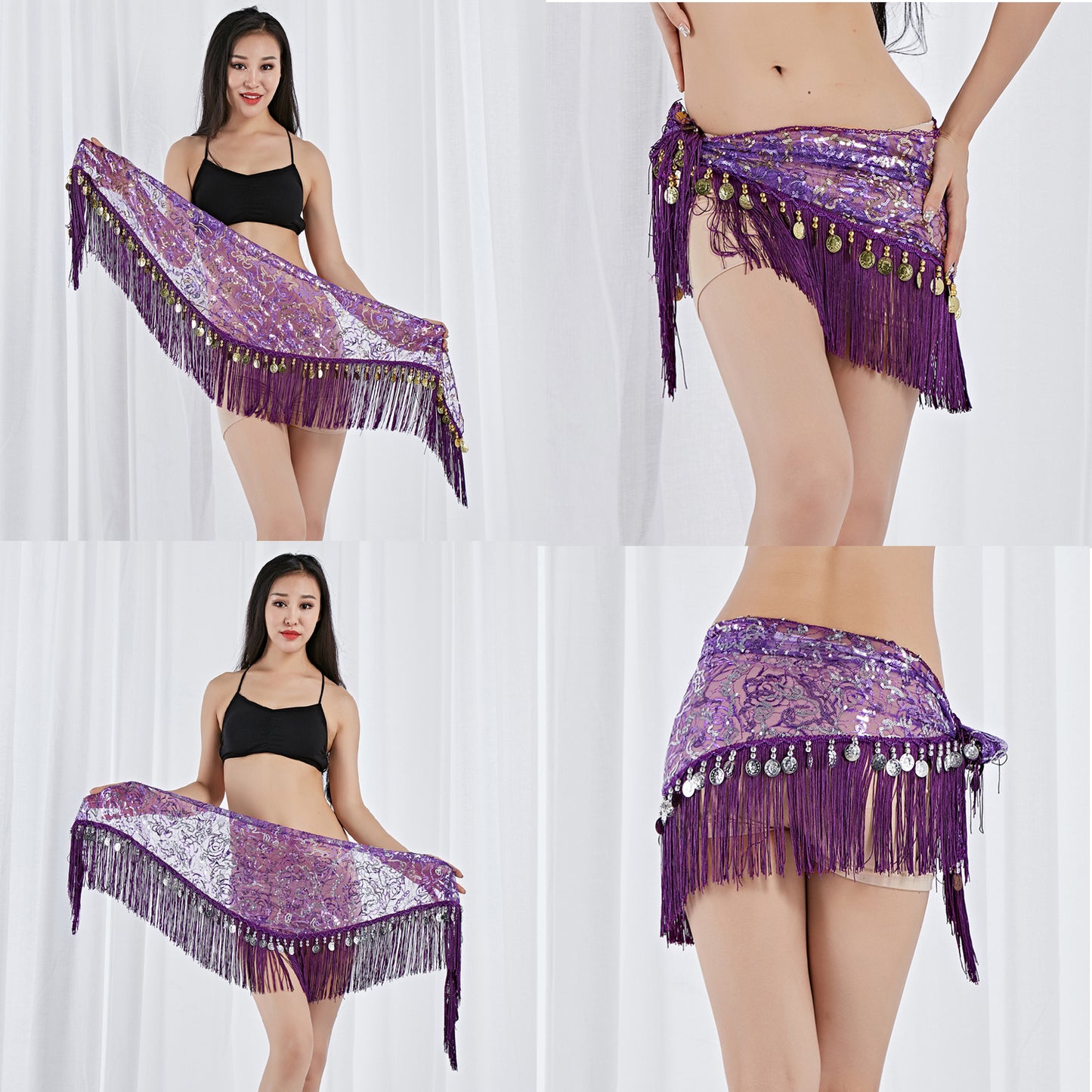 New Arrivals Tassels Fringed Sequins Triangle Belly Dance Hip Scarf Skirt Waist Belt for Outfits