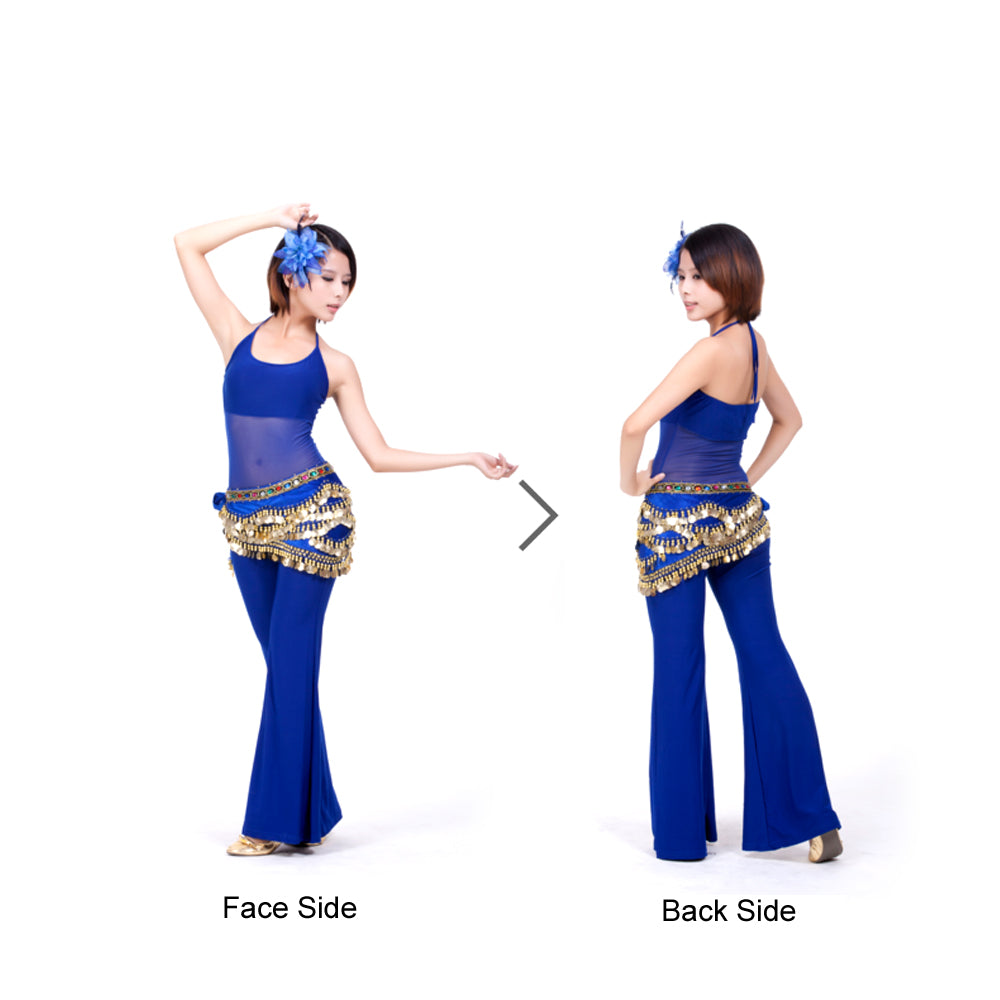 New Arrivals Belly Dance Wave Shape Hip Scarf with 328 Coins and Colorful Rhinestone, Belly Dance Waist Belts