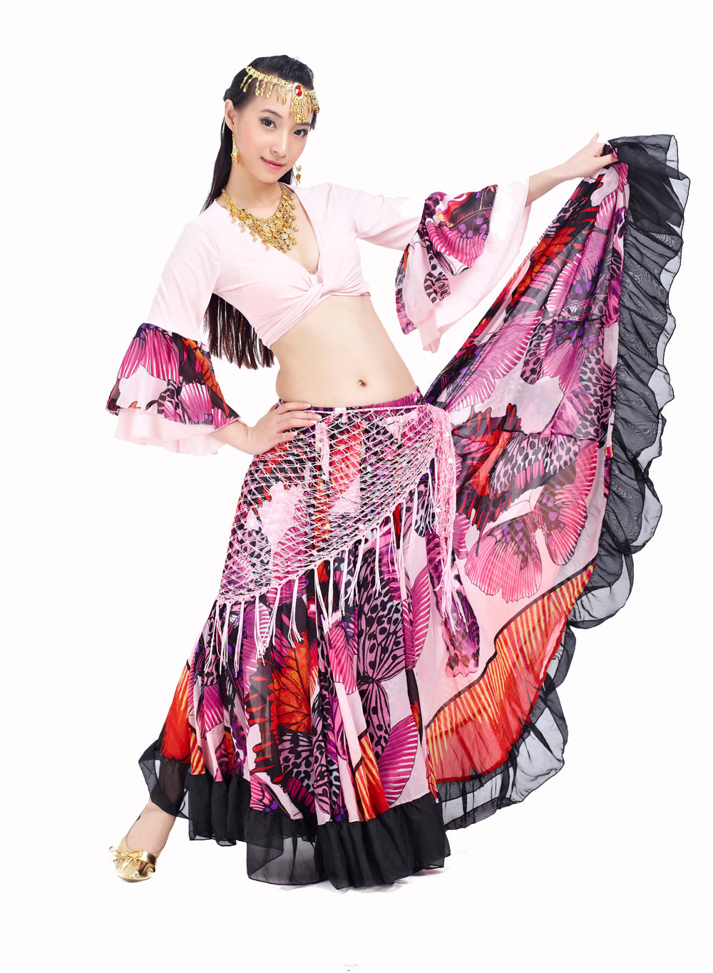 Super Big Swing Flowers Chiffon Tribal Skirt, Gypsy Skirt, Bohemia skirt, Belly Dance Costumes