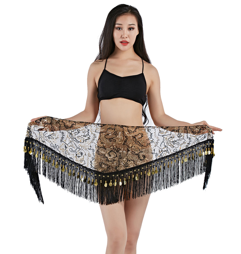 New Arrivals Tassels Fringed Sequins Triangle Belly Dance Hip Scarf Skirt Waist Belt for Outfits