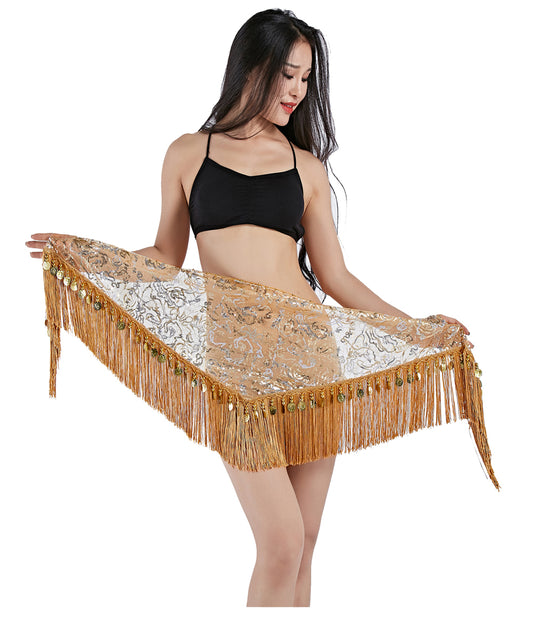 New Arrivals Tassels Fringed Sequins Triangle Belly Dance Hip Scarf Skirt Waist Belt for Outfits