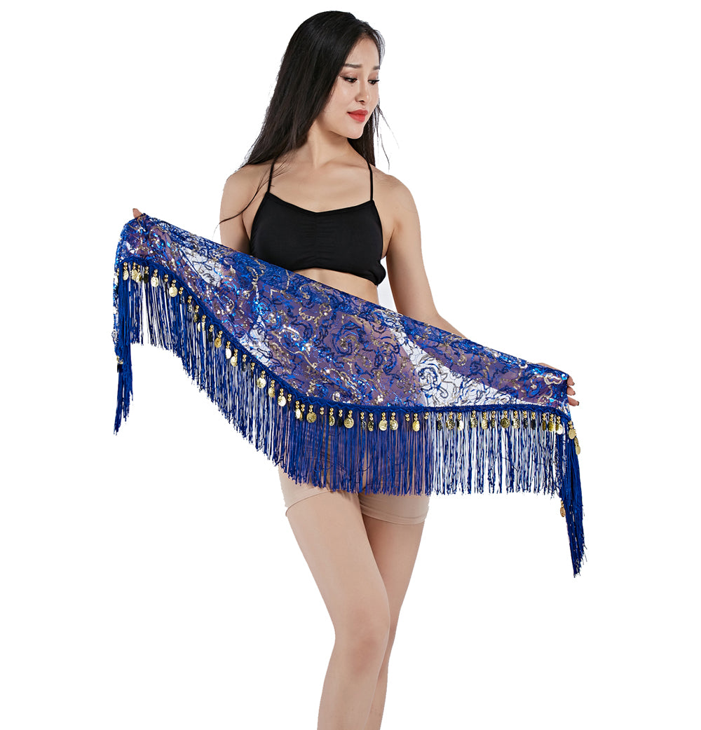 New Arrivals Tassels Fringed Sequins Triangle Belly Dance Hip Scarf Skirt Waist Belt for Outfits