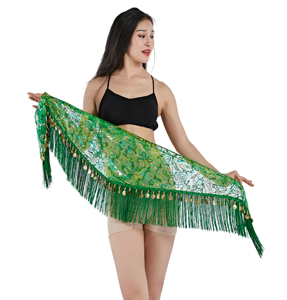 New Arrivals Tassels Fringed Sequins Triangle Belly Dance Hip Scarf Skirt Waist Belt for Outfits