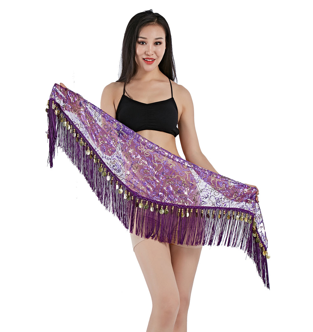 New Arrivals Tassels Fringed Sequins Triangle Belly Dance Hip Scarf Skirt Waist Belt for Outfits