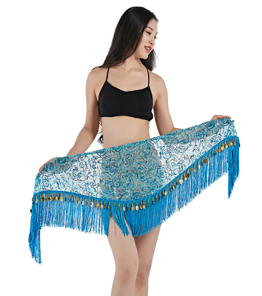 New Arrivals Tassels Fringed Sequins Triangle Belly Dance Hip Scarf Skirt Waist Belt for Outfits