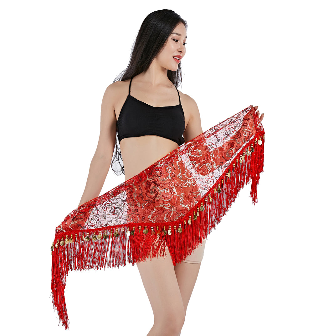 New Arrivals Tassels Fringed Sequins Triangle Belly Dance Hip Scarf Skirt Waist Belt for Outfits