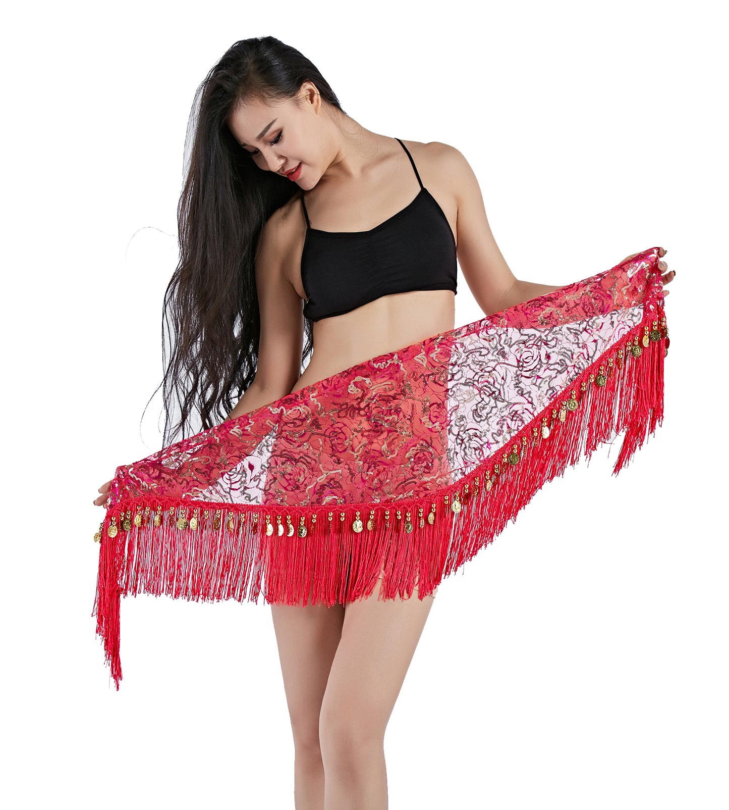 New Arrivals Tassels Fringed Sequins Triangle Belly Dance Hip Scarf Skirt Waist Belt for Outfits