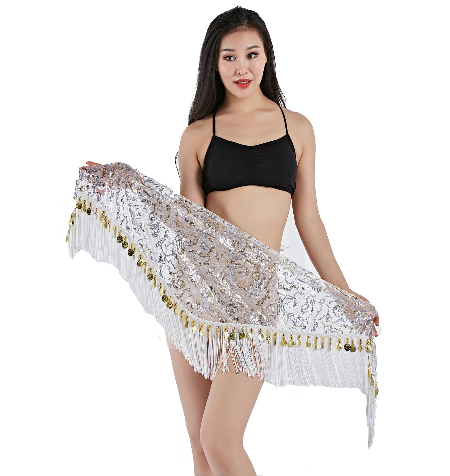 New Arrivals Tassels Fringed Sequins Triangle Belly Dance Hip Scarf Skirt Waist Belt for Outfits