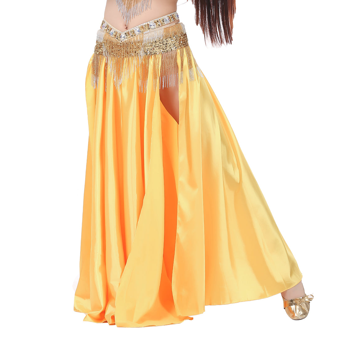 Professional Sexy Double Fork-tailed Double Split Satin Belly Dance Skirt Split Long Belly Dance Skirts