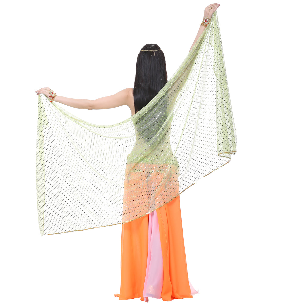 Shinning Spot Chiffon Hand Scarf, Stage Dancewear Scarf, Light Weight Belly Dance Shawls, Belly Dance Veils with Trim Gold