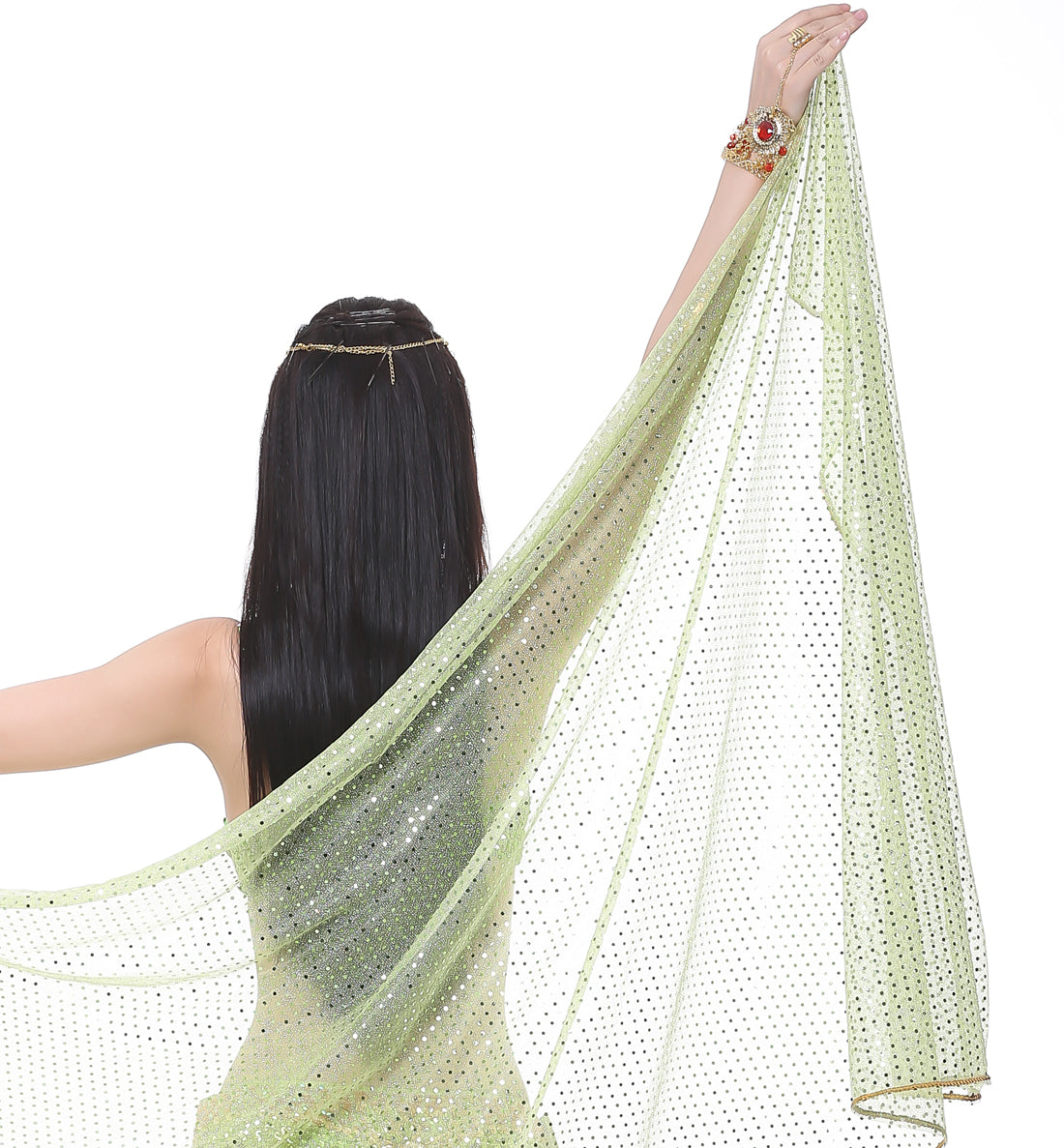 Shinning Spot Chiffon Hand Scarf, Stage Dancewear Scarf, Light Weight Belly Dance Shawls, Belly Dance Veils with Trim Gold