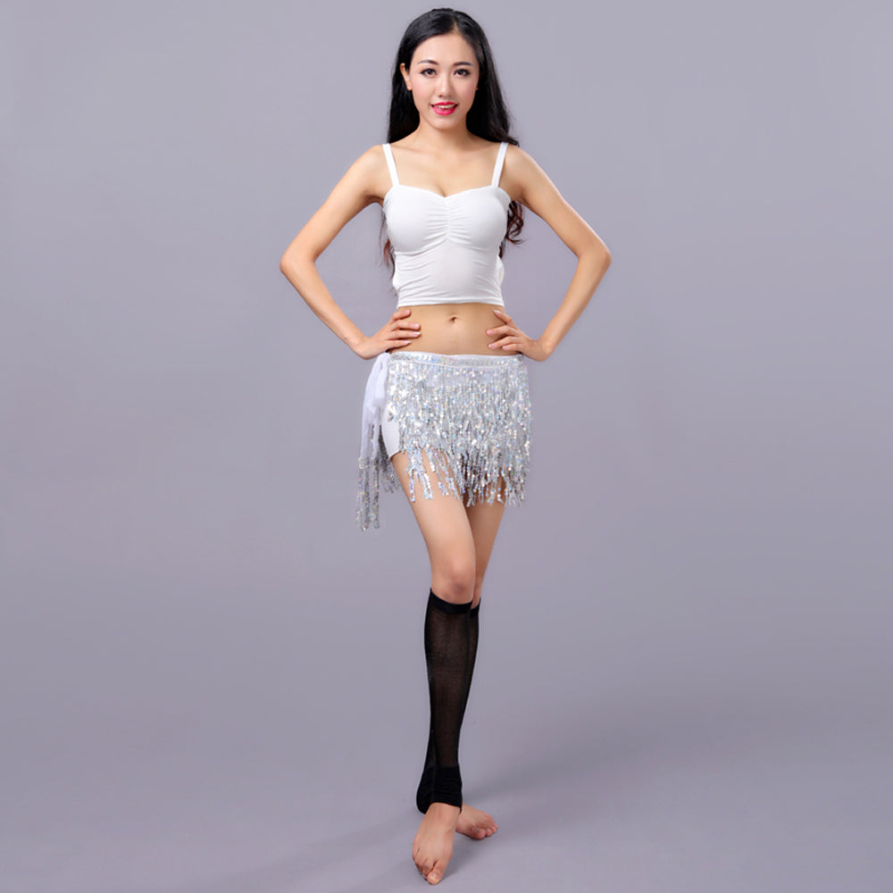 New Arrivals Sequined Fringed 4-Layers Drawstring Closure Belly Dance Waist Chain Skirt Hip Scarf Latin Skirt