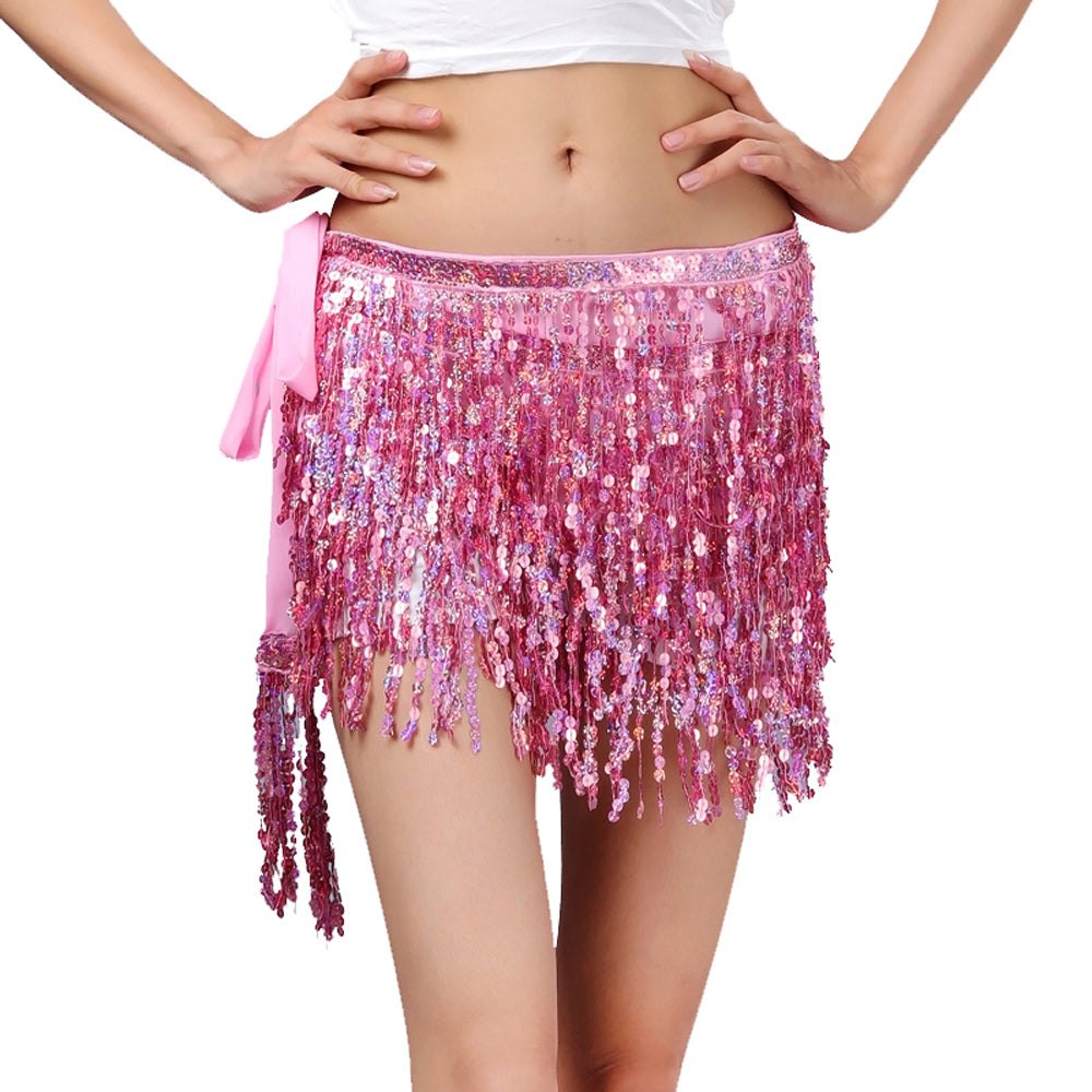 New Arrivals Sequined Fringed 4-Layers Drawstring Closure Belly Dance Waist Chain Skirt Hip Scarf Latin Skirt