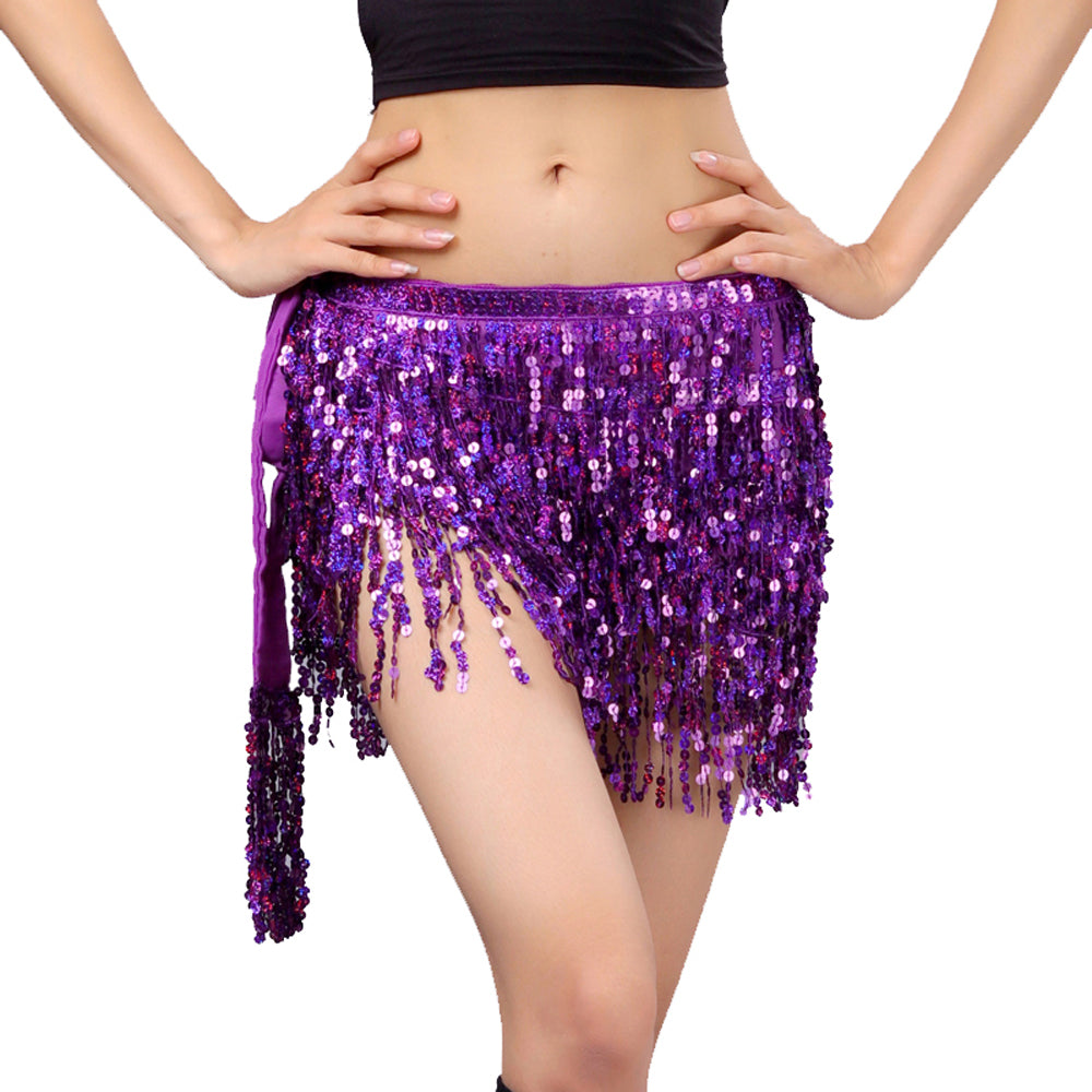 New Arrivals Sequined Fringed 4-Layers Drawstring Closure Belly Dance Waist Chain Skirt Hip Scarf Latin Skirt