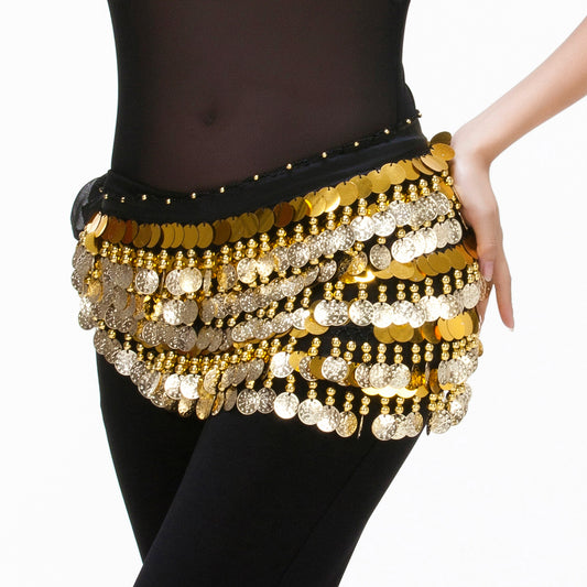 Women's Belly Dance 5 Rows Wave Shape Hip Scarf with 288 Coins , Belly Dance Waist Belts