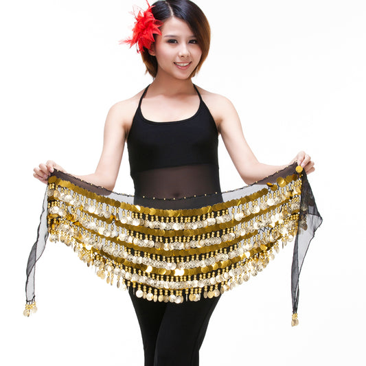 Women's Belly Dance 5 Rows Wave Shape Hip Scarf with 288 Coins , Belly Dance Waist Belts