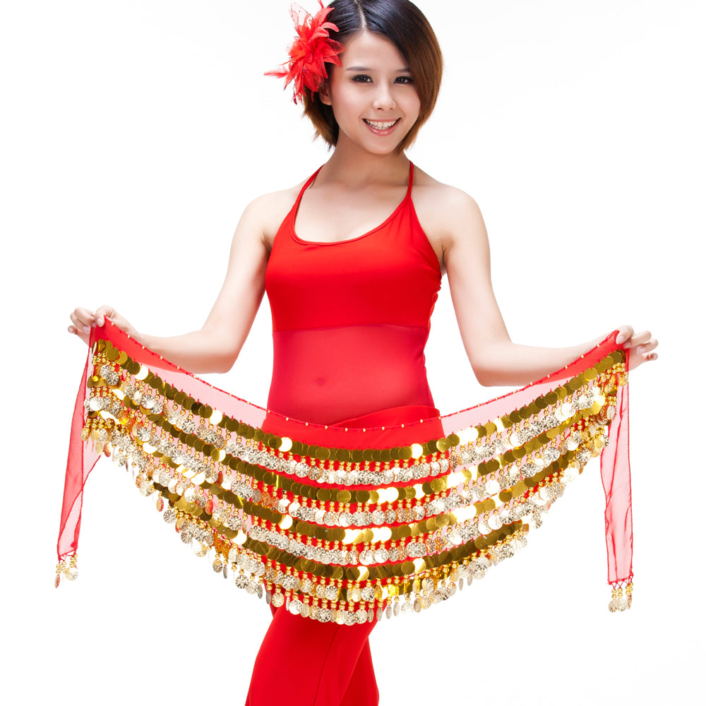 Women's Belly Dance 5 Rows Wave Shape Hip Scarf with 288 Coins , Belly Dance Waist Belts