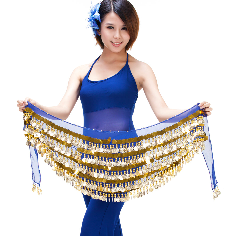 Women's Belly Dance 5 Rows Wave Shape Hip Scarf with 288 Coins , Belly Dance Waist Belts