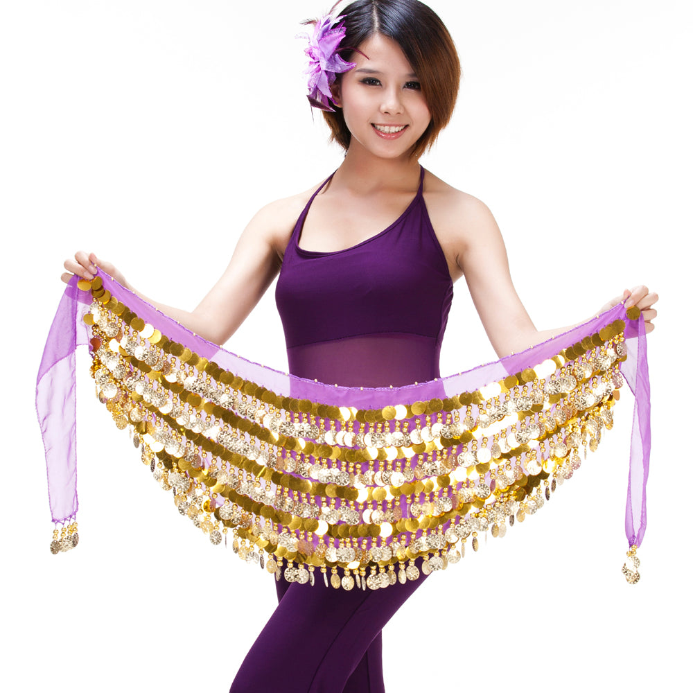 Women's Belly Dance 5 Rows Wave Shape Hip Scarf with 288 Coins , Belly Dance Waist Belts