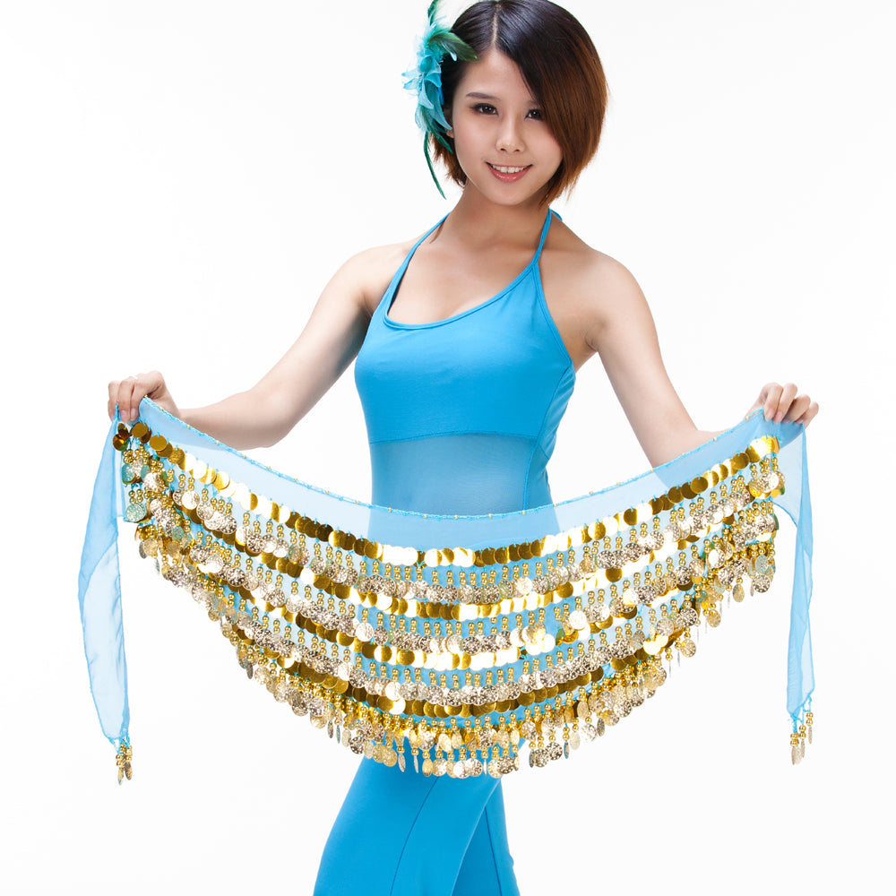 Women's Belly Dance 5 Rows Wave Shape Hip Scarf with 288 Coins , Belly Dance Waist Belts