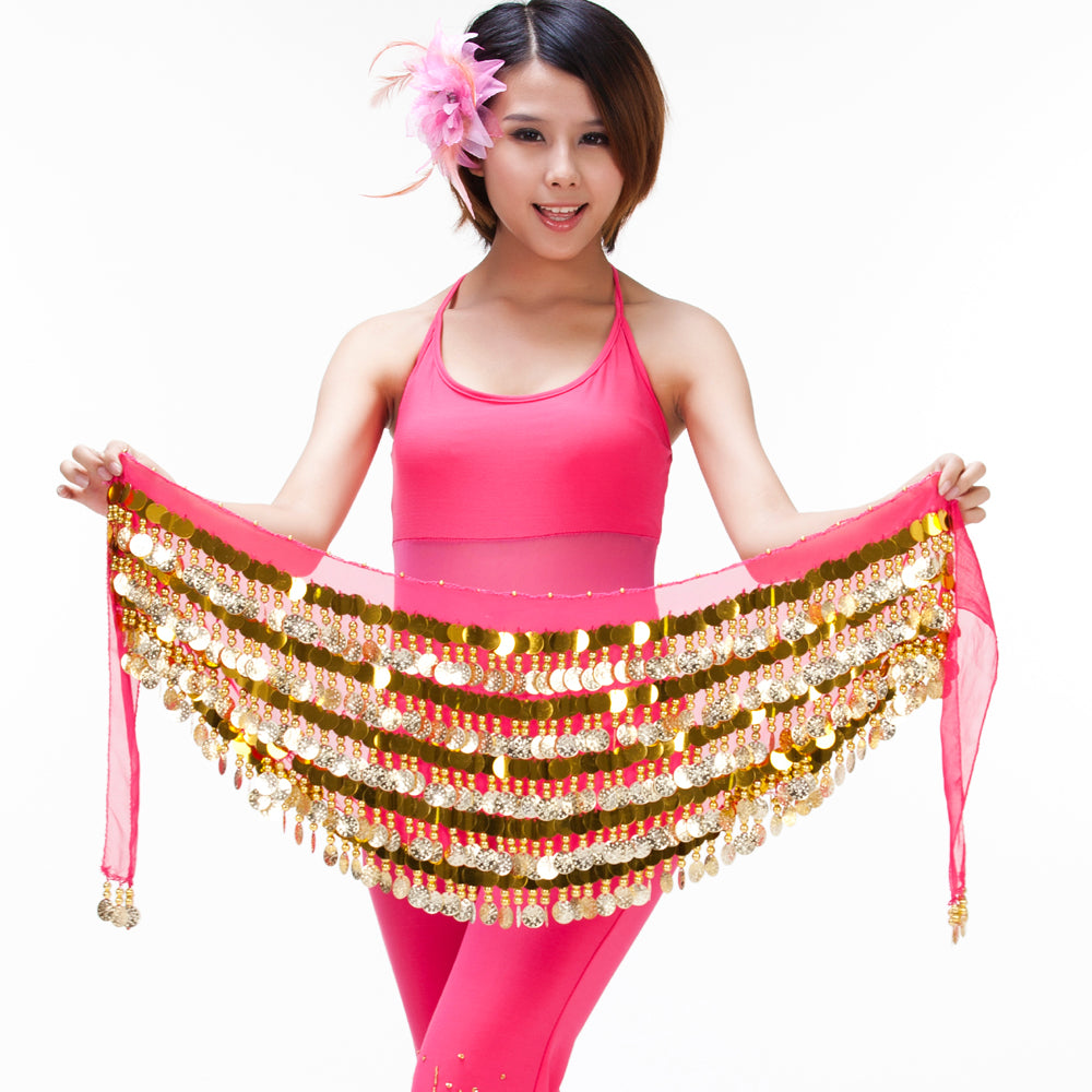 Women's Belly Dance 5 Rows Wave Shape Hip Scarf with 288 Coins , Belly Dance Waist Belts