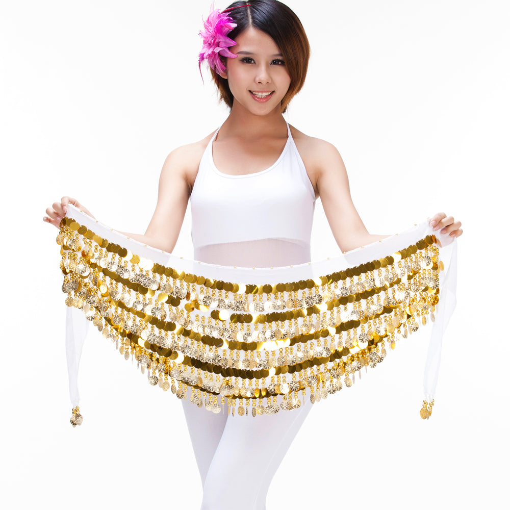 Women's Belly Dance 5 Rows Wave Shape Hip Scarf with 288 Coins , Belly Dance Waist Belts