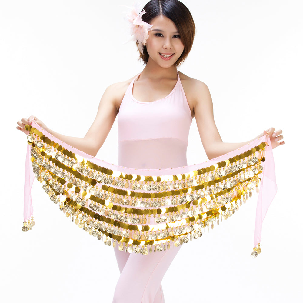 Women's Belly Dance 5 Rows Wave Shape Hip Scarf with 288 Coins , Belly Dance Waist Belts