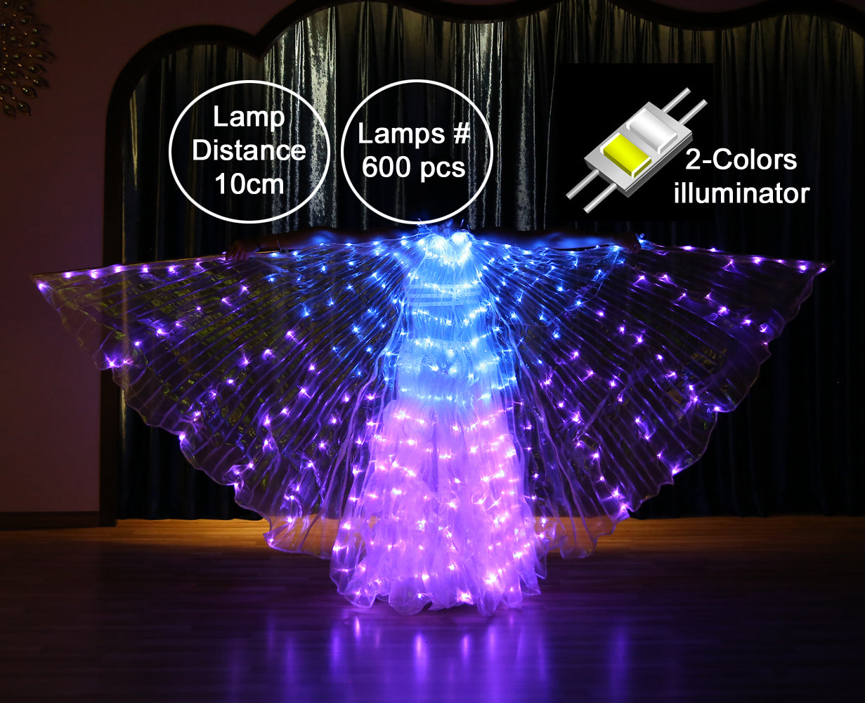 2022 Nouveautés Programmation intelligente LED Isis Wing - Ailes lumineuses de danse du ventre pour carnaval Halloween Party Club Wear avec bâtons télescopiques