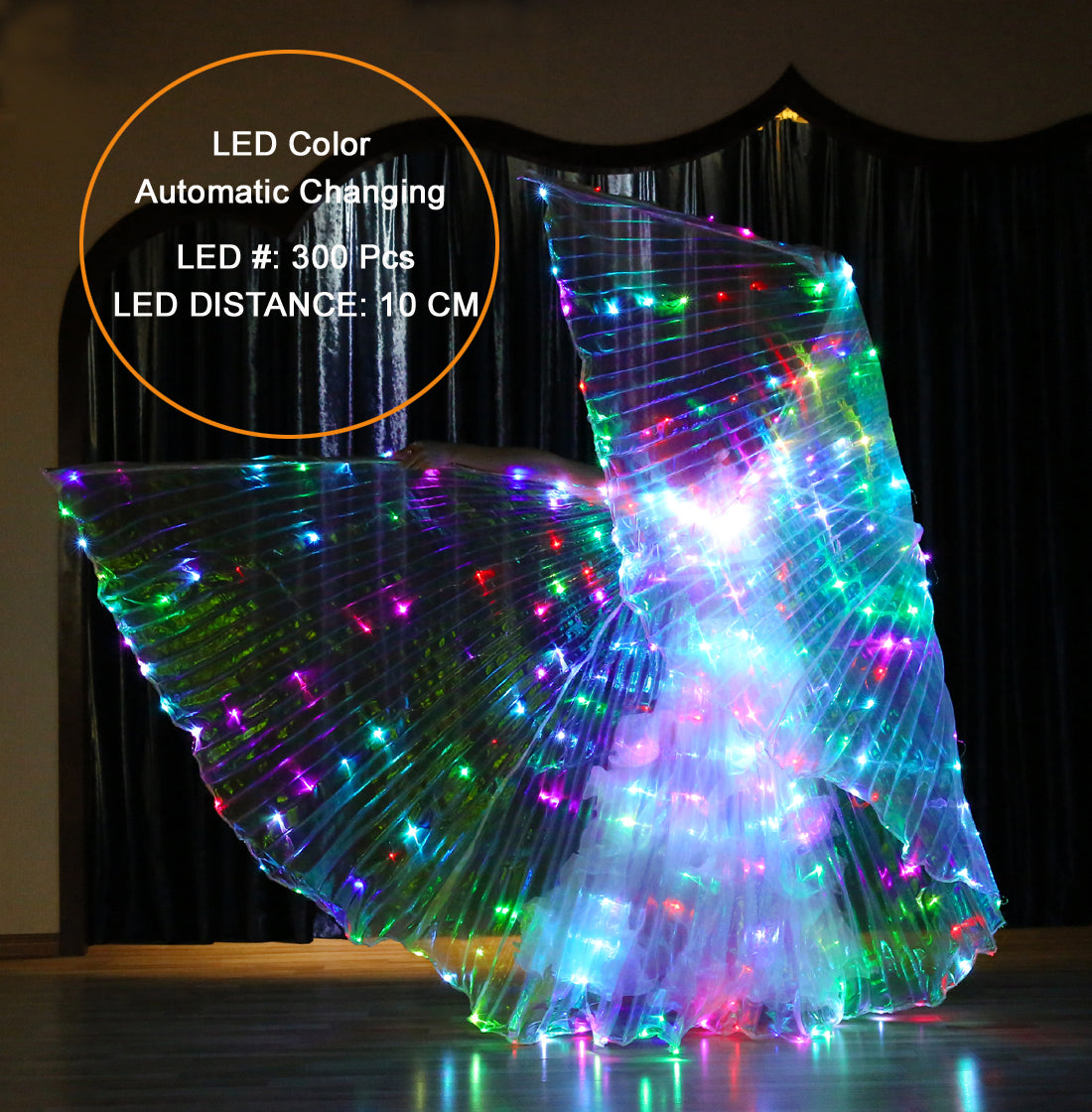 Flash Color-Changed Sparking Led Isis Wings - Belly Dance Light Up Wings Carnival Halloween Party Club Wear with Telescopic Sticks