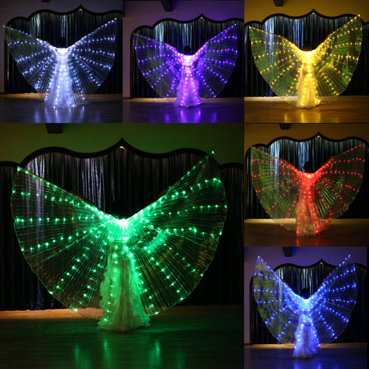 Led Isis Wing Single Colors - Belly Dance Light Up Wings Carnival Halloween Party Club Wear with Telescopic Sticks