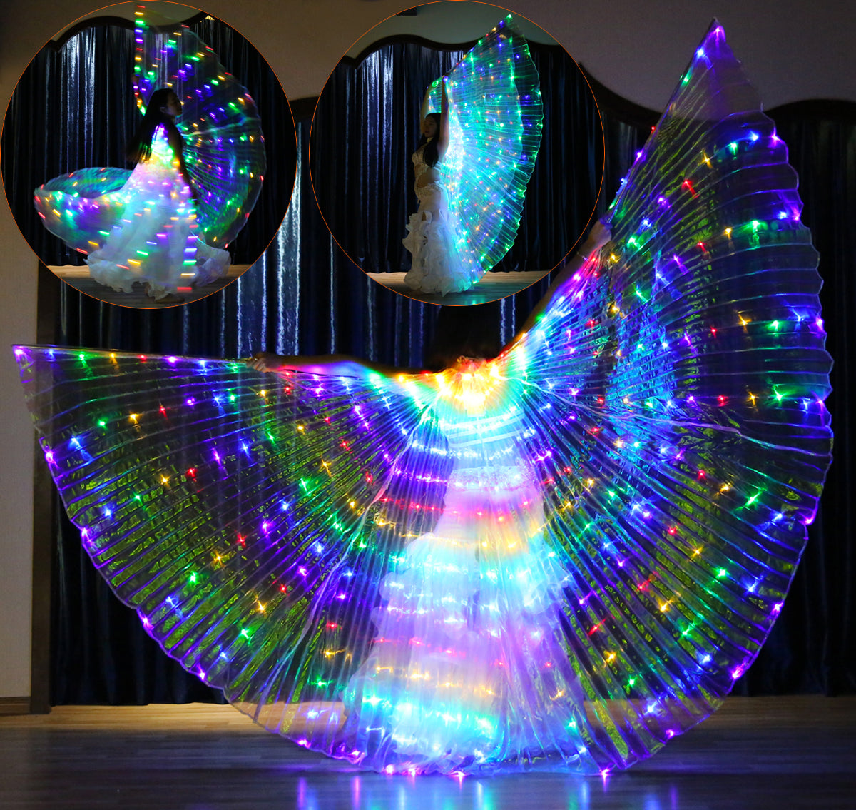 Aile Led Isis multicolore-danse du ventre, ailes lumineuses, carnaval, fête d'halloween, tenue de club avec bâtons télescopiques