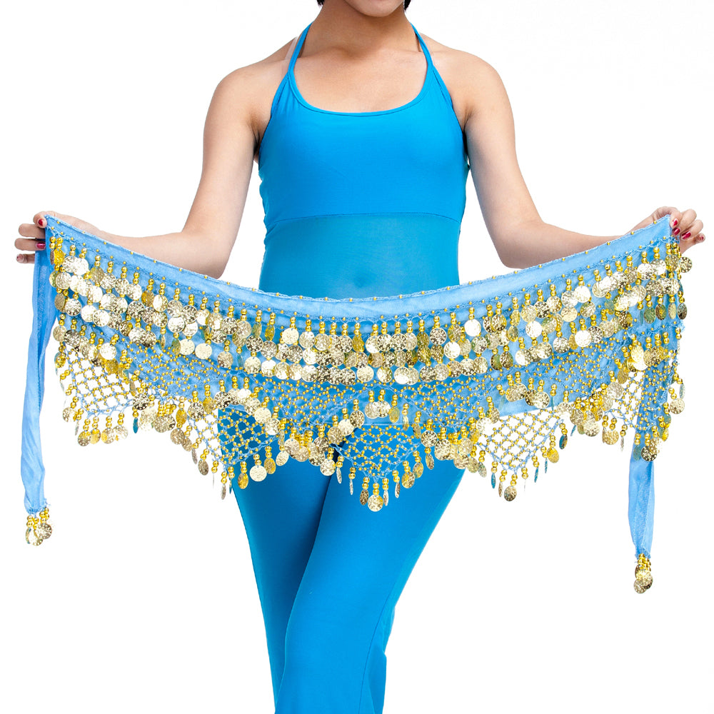 Women's Belly Dance Wave Shape Hip Scarf with 320 Coins Three Straight Two Angle Waist Belt